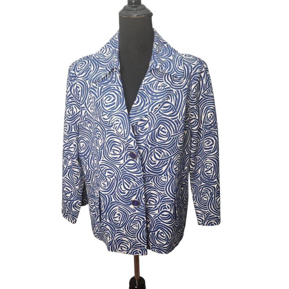 Rafaella Blue and‎ White Abstract Jacket  Size XL